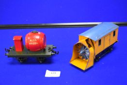 Hornby O Gauge Rotary Snow Plough, and a Single Wine Wagon