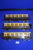 Three Hornby O Gauge No. 2 Pullman Coaches 1930’s