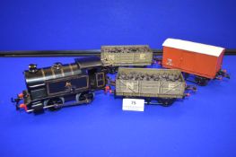 Hornby Clockwork Type 40 Tank Loco and Tender, Two Goods Wagons, and Goods Van