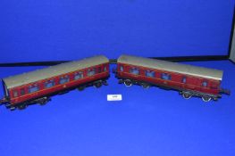 Two Hornby O Gauge Corridor Coaches, and Brake Van