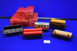 Five Boxed Hornby O Gauge Goods Wagons and Coach