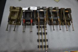 Three Hornby and Two Asset Lowke O Gauge Hydraulic Buffer Stops