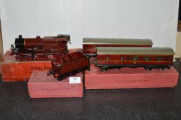 Hornby No. 2 Special Combined Clockwork Train with Tender, and Two Passenger Carriages
