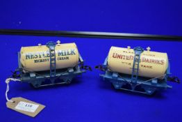 Two Hornby O Gauge Milk Tank Wagons 1930’s