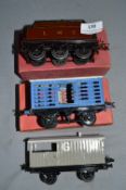 Boxed Hornby O Gauge Animal Wagon, Brake, Van, and Tender