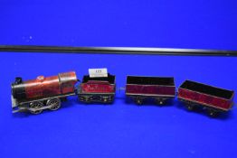 Hornby Clockwork M0 Tender Loco with Two Open Wagons 1930’s (no key)