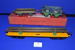 Hornby O Gauge Flat Truck Split Axle, Open, and No. 2 Lumber Wagon 1930’s