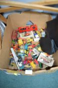 Box of Playworn Diecast Toy Vehicles Including Mat