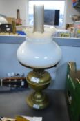 Brass Oil Lamp with White Glass Shade