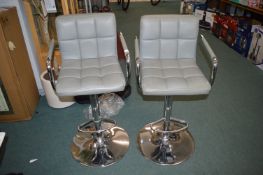 *Two Grey Faux Leather & Chrome Stools