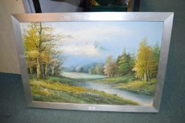 Large Oil on Canvas Woodlands Scene