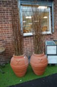 Two Large Plastic Planters with Twig Displays