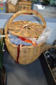 Wicker Basket Containing Wool and Stuffing for Sof