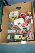 Box of Playworn Diecast Toy Vehicles Including Mat