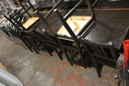 Two Rectangular Single Pedestal Tables and Six Chairs