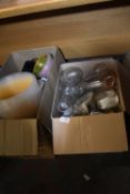 Two Boxes of Assorted Plastic Cups, Containers, Tubs, etc.