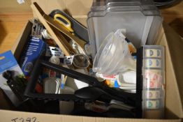 Mixed Box Including Measuring Spoons, Plastic Containers, Labels, Foldable Snow Shovel, etc.