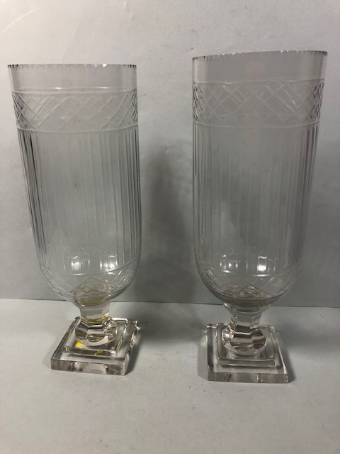 Pair of Colonial style glass hurricane vases each approximately 34cm high - Image 3 of 3