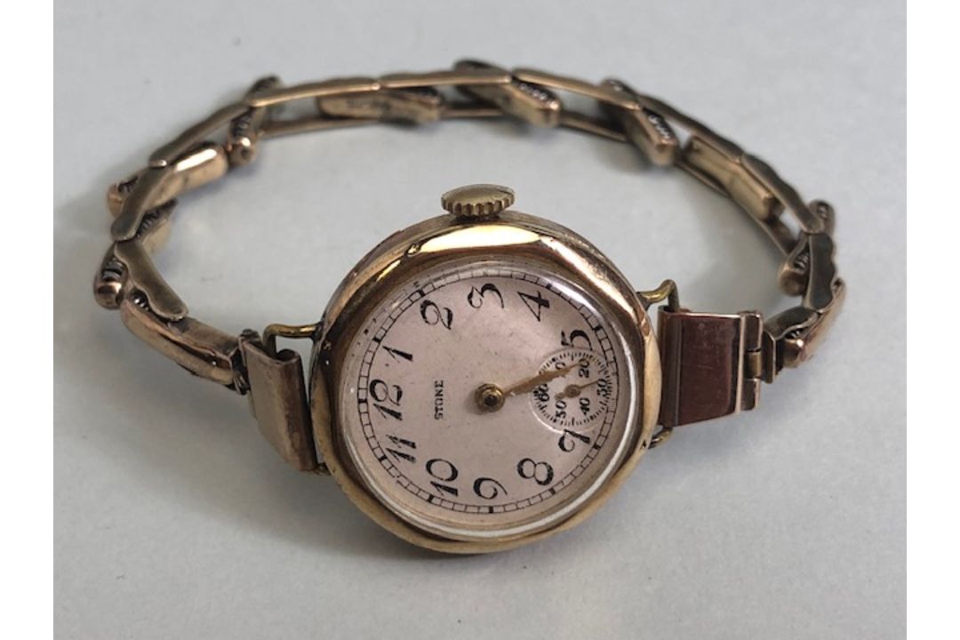 9ct gold cased round faced ladies watch, by Stone, on an expanding bracelet - Image 4 of 6