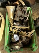 An autojumbler's lot of carburettors, early horns etc.