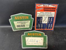 Two Austin point of sale price indicators and a Runbaken of Manchester Windshield Wiper tension