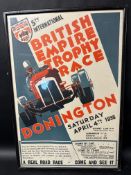 A BRDC British Empire Trophy Race poster for 4th April 1936, framed and glazed, 17 1/2 x 25 1/2