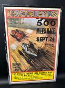 A Brooklands 500 Miles Race poster, framed and glazed, 17 1/4 x 25 1/2