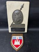 A wooden shield-shaped plaque for Norwich Union Fire Insurance Society, 6 x 8