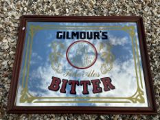 A reproduction advertising pub mirror for Gilmour's Bitter, 31 1/2 x 24 1/2