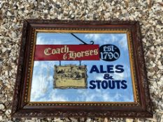 A rectangular advertising mirror for a pub named The Coach and Horses, 24 x 20