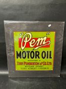 A Pem Motor Oil advertisement, mounted for display, 16 1/4 x 16 1/4