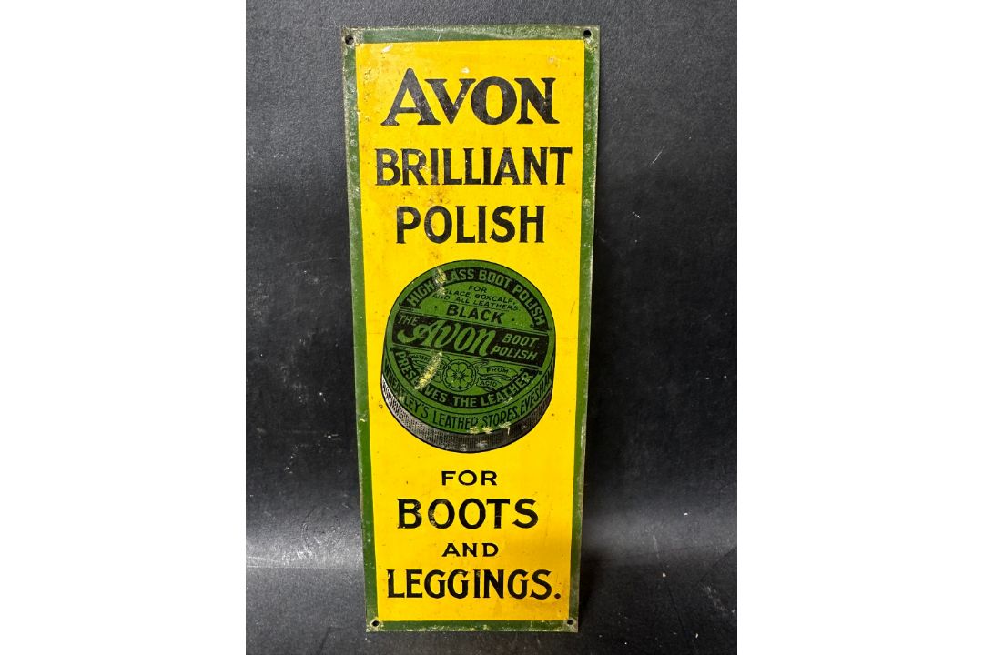 A tin finger plate advertising Avon Brilliant Polish For Boots and Leggings, 3 x 8". - Image 1 of 2
