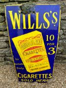 A Wills's Cigarettes 10 for 3D pictorial enamel advertising sign, 18 x 25 3/4
