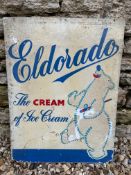 An Eldorado Ice Cream tin advertising sign depicting a dancing polar bear, 18 x 24