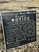 A London and North Western Railway Notice cast iron sign, 18 x 18
