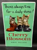 A Cherry Blossom Shoe Polish tinplate advertising sign depicting kittens in boots, 17 3/4 x 26 1/4