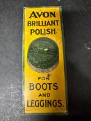 A tin finger plate advertising Avon Brilliant Polish For Boots and Leggings, 3 x 8