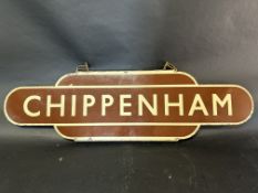 A Great Western Railway enamel totem for Chippenham Station, 36 x 10 1/4