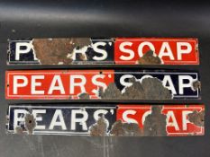 Three Pears' Soap enamel advertising strips, each 18 1/2 x 2 3/4