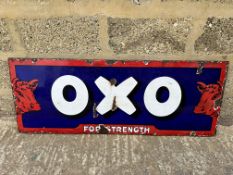 An Oxo For Strength enamel advertising sign mounted to metal support frame, 48 x 18