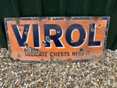 A Virol 'Delicate Chests Need It' enamel advertising sign by Patent Enamel, 48 x 21