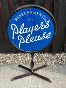 A double sided Player's Please (Cigarettes) Refreshments enamel advertising stand, 23 1/4 x 38