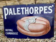 A Palethorpes' Royal Cambridge (sausages) pictorial enamel advertising sign, 36 x 24