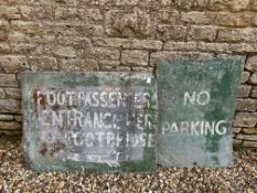 Two tin signs: No Parking, 25 1/4 x 36