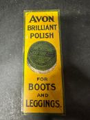 A tin finger plate advertising Avon Brilliant Polish For Boots and Leggings, 3 x 8