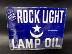 A 1930s Rock Light Lamp Oil double sided enamel advertising sign by Patent Enamel Co. Ltd. 13 x 10