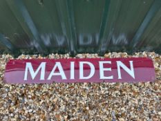 A Maiden enamel railway sign, 48 x 8