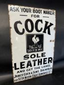 A James Cock & Sons of Shrewsbury and Bermondsey enamel sign advertising 'Cock' Sole Leather