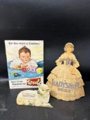 Three advertisements for British wool: a rectangular showcard depicting a child dressed in wool