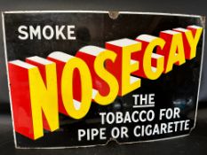 A 'Smoke Nosegay the Tobacco for Pipe or Cigarette' graphic enamel advertising sign, 30 x 20